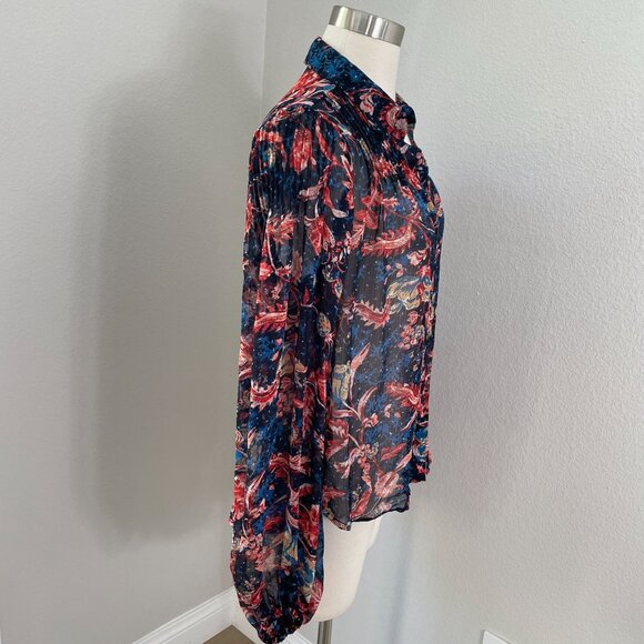 Express Womens Small Sheer Floral Button Up Blouse Long Sleeve Shirt Top - Picture 3 of 12